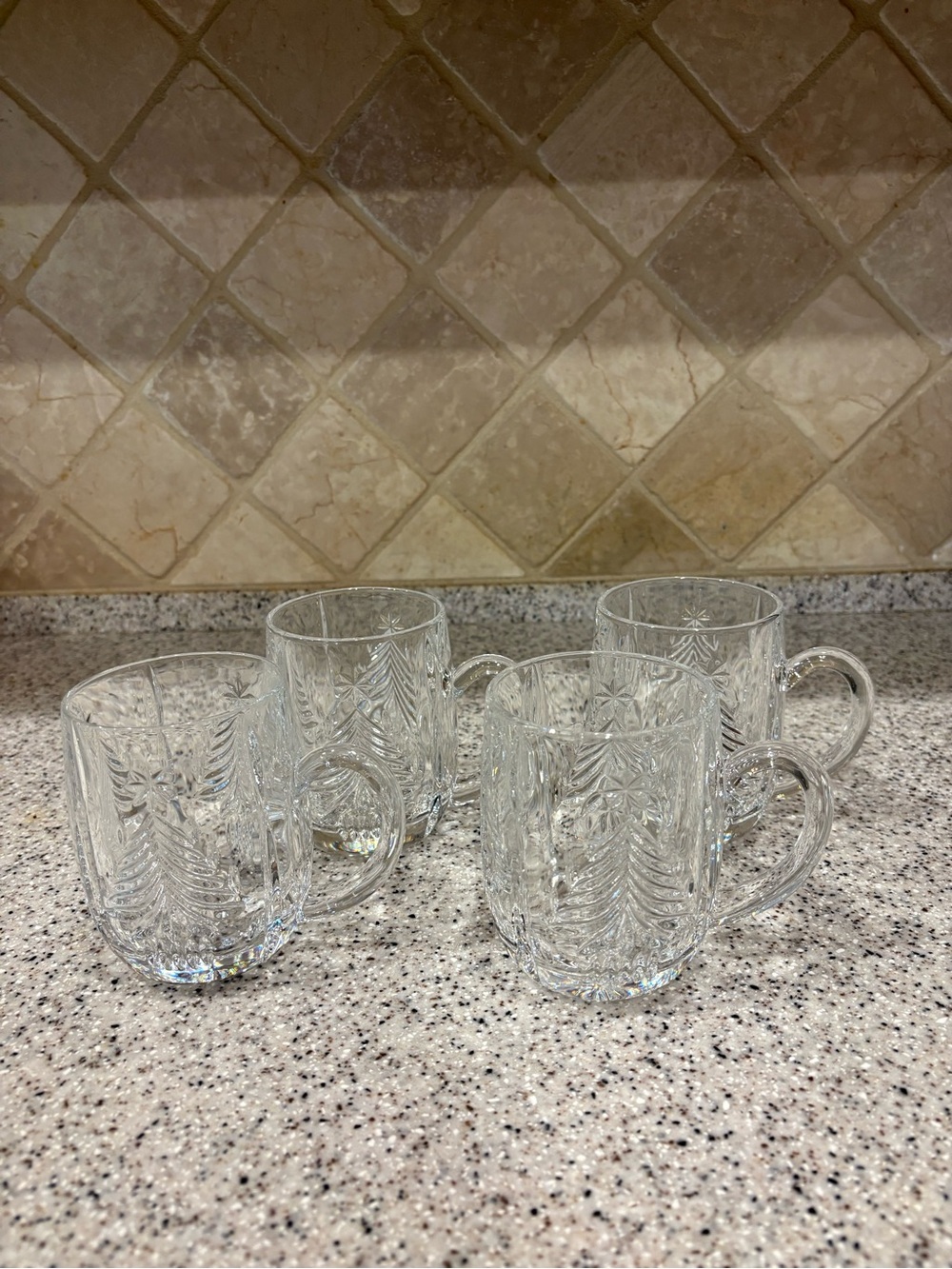 Vintage Mikasa heavy cut crystal Christmas tree mugs. Set Of 4